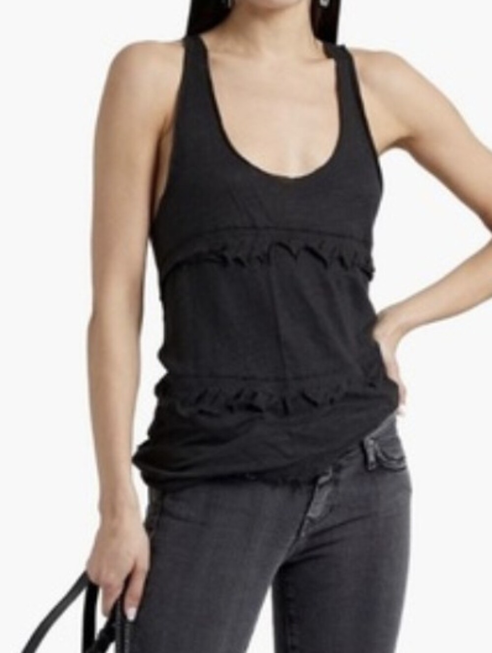 IRO Jeans NWT Bohamspe Linen Distressed Black Ruffle Tank Top